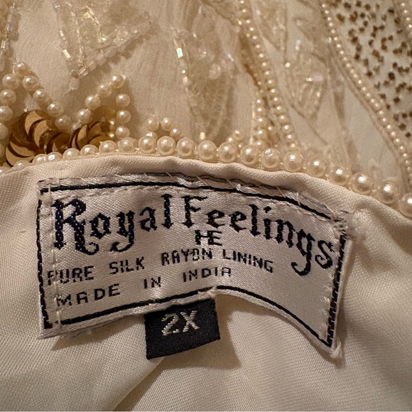 Vintage Royal Feelings Cream Ivory Embellished Beaded Evening Jacket Silk 2X - Picture 14 of 15